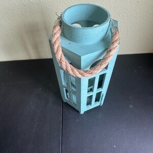 Blue and Brown Nautical Lantern with Rope Accents